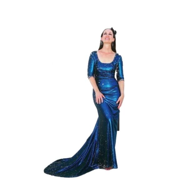 Kevan Hall iridescent sequin gown with train - Picture 7 of 16